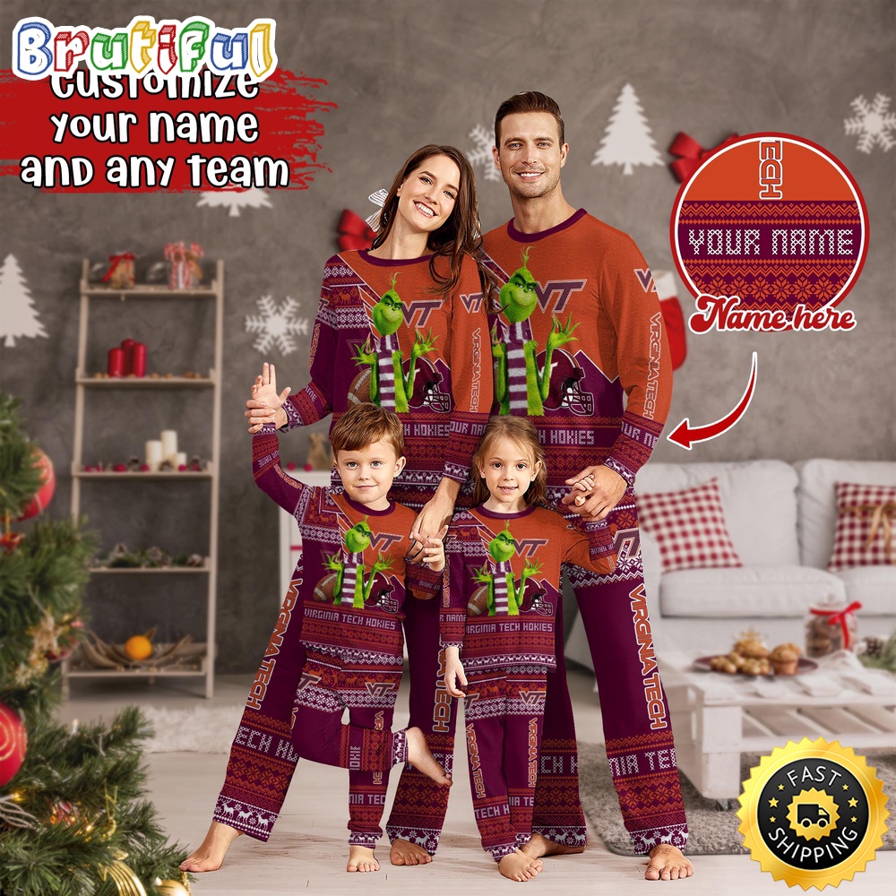 personalized ncaa virginia tech hokies pajamas xmas for sport family 5gwtg