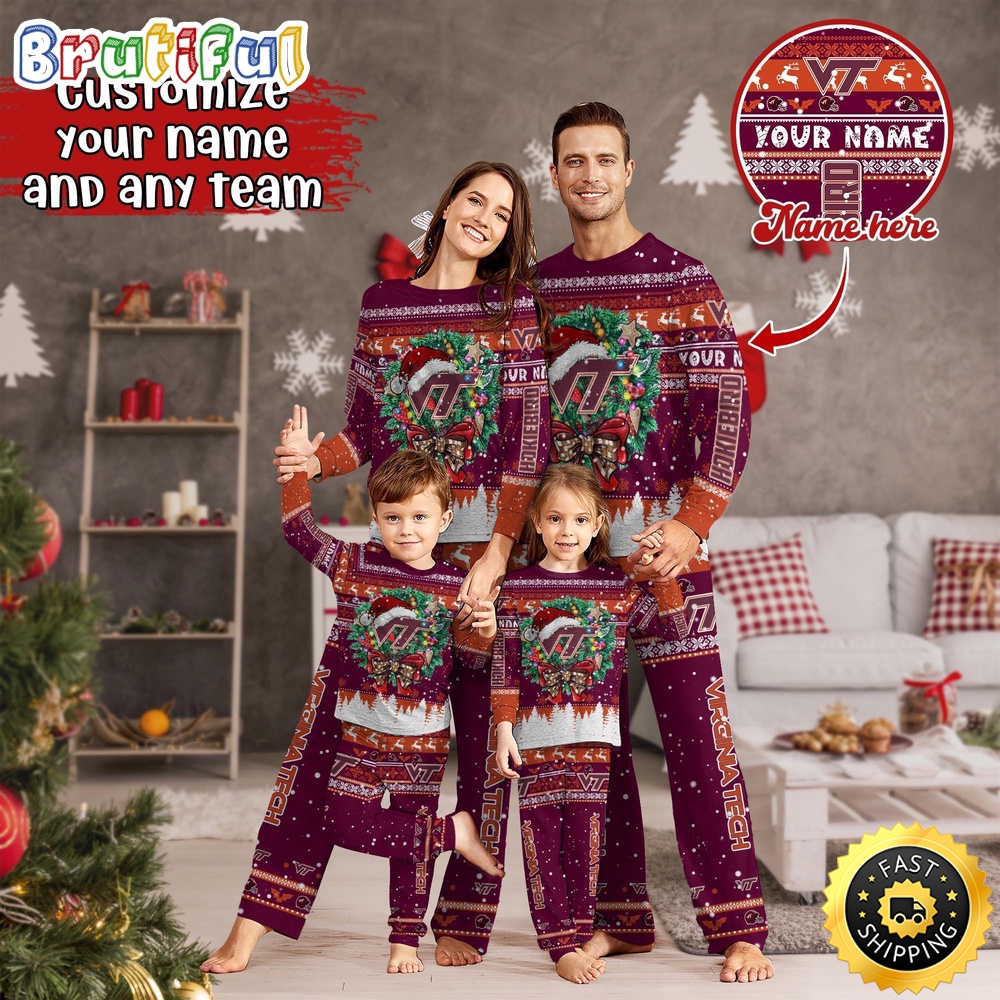 personalized ncaa virginia tech hokies pajamas xmas for sports fan ijfi7