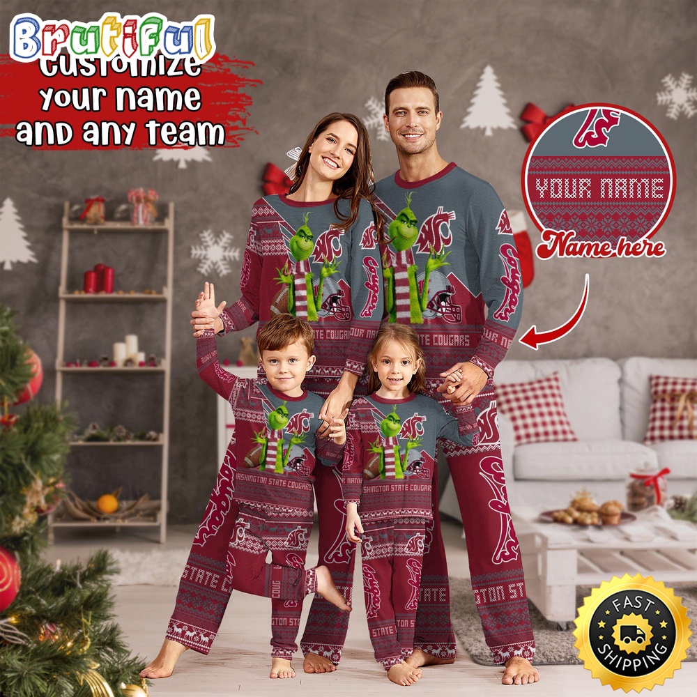 personalized ncaa washington state cougars pajamas xmas for sport family d3p3a