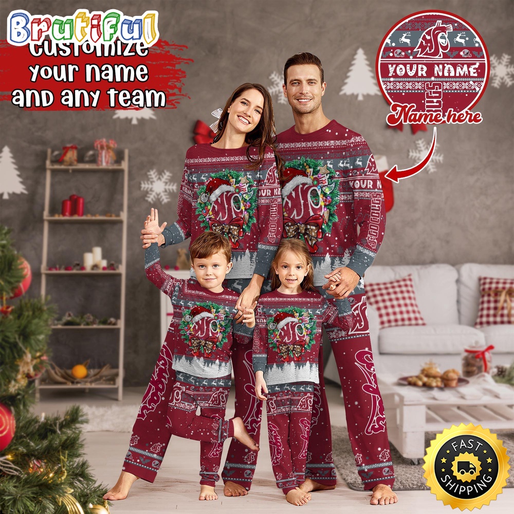personalized ncaa washington state cougars pajamas xmas for sports fan lrlop