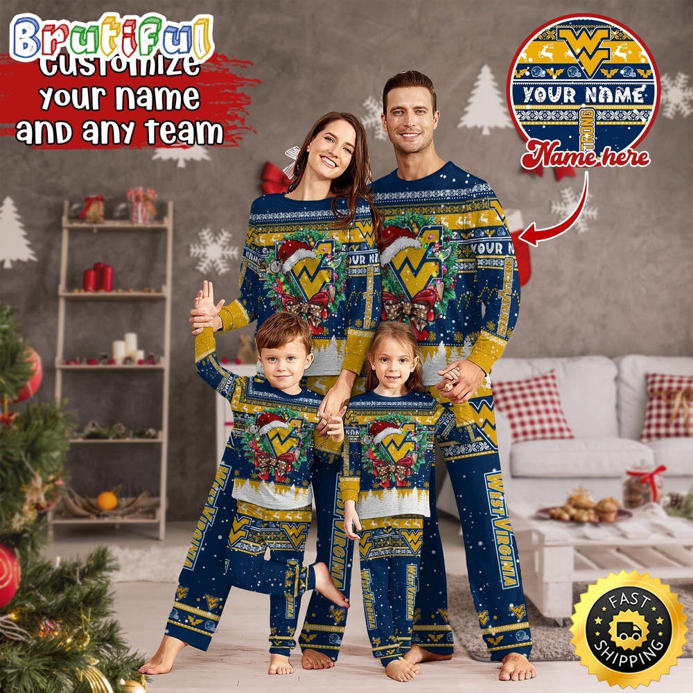personalized ncaa west virginia mountaineers pajamas christmas pajamas for sports fan cr7iw