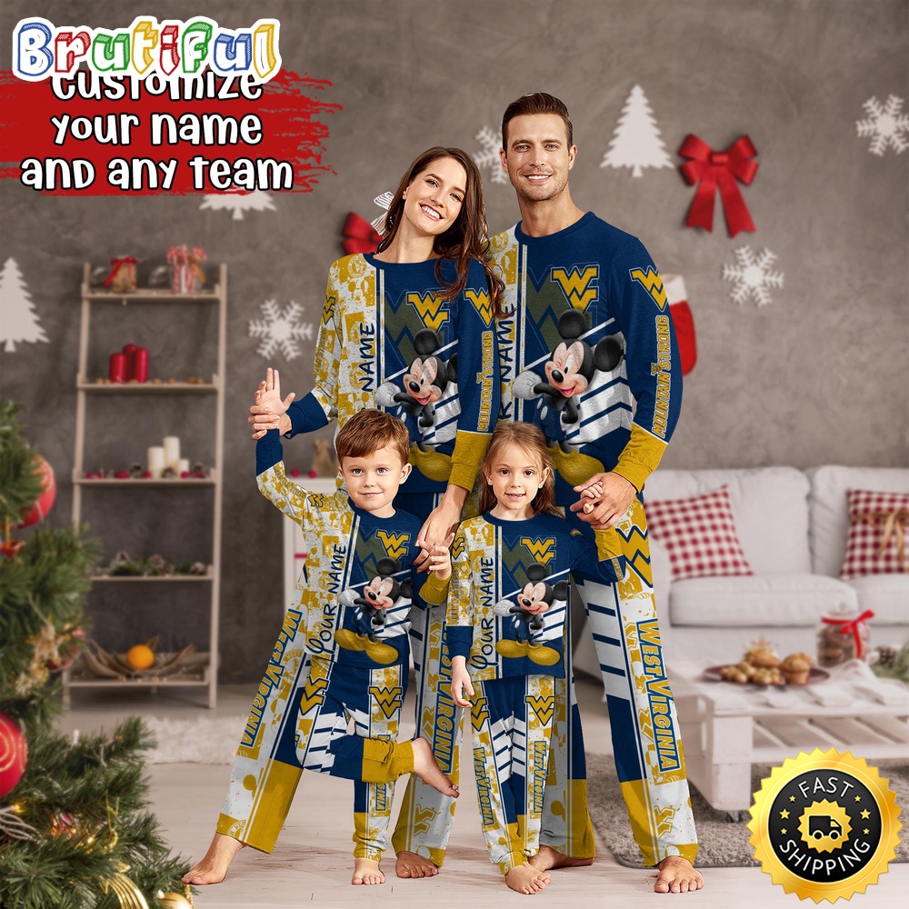 personalized ncaa west virginia mountaineers pajamas mickey mouse for family qg4gp