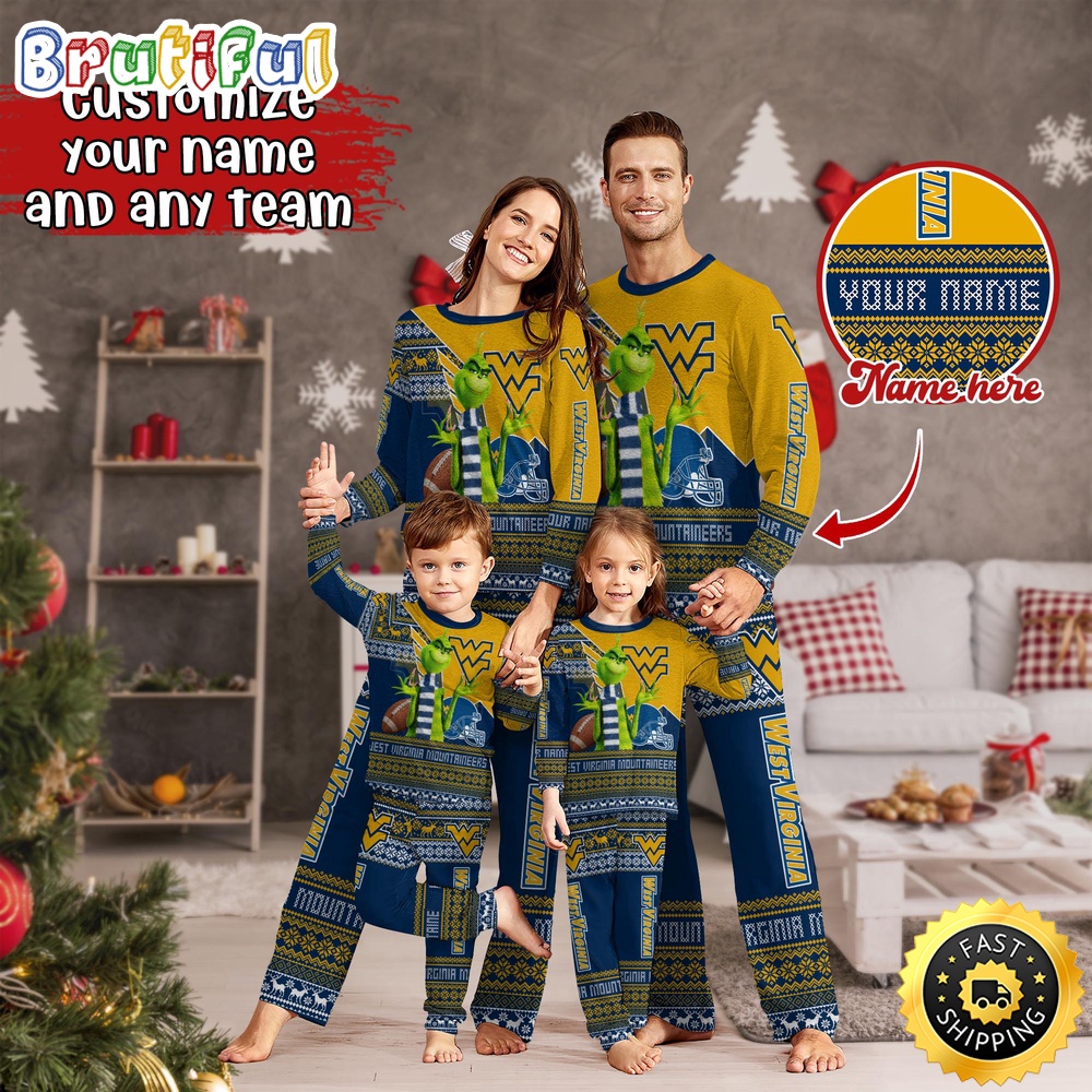 personalized ncaa west virginia mountaineers pajamas xmas for sport family 4nex9