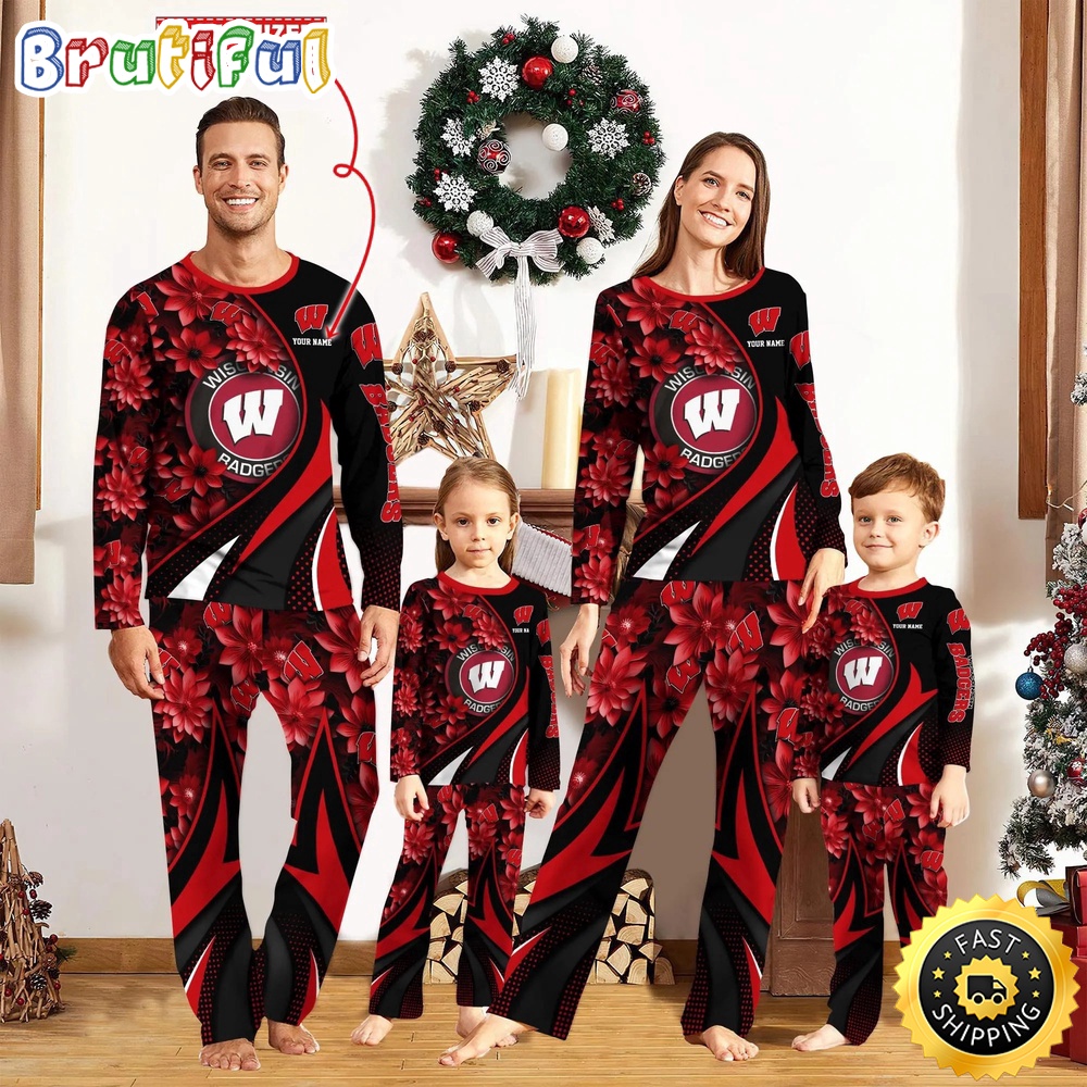 personalized ncaa wisconsin badgers pajamas flower for sport family 5w4di