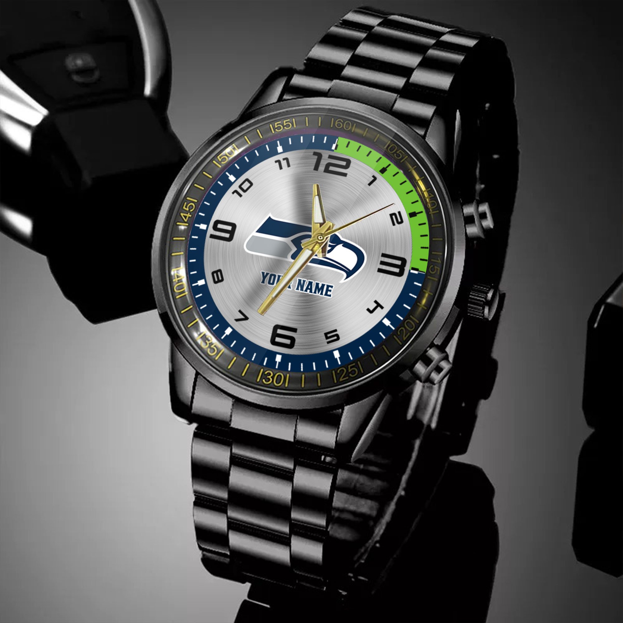 seattle seahawks nfl personalized black hand watch gifts for fans 1vohx